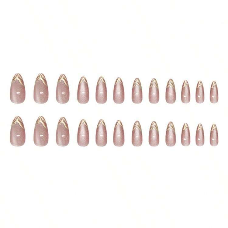 Pink Cat Eye French Almond Press-On Nails - 24pcs detail photo 4 - Press-On Nails at ShopKaar
