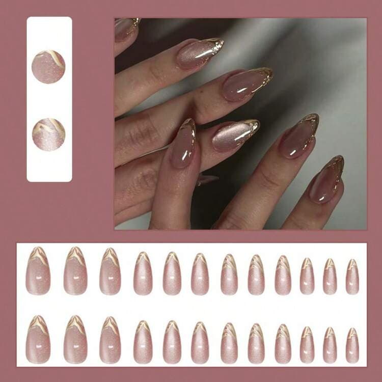 Pink Cat Eye French Almond Press-On Nails - 24pcs detail photo 5 - Press-On Nails at ShopKaar