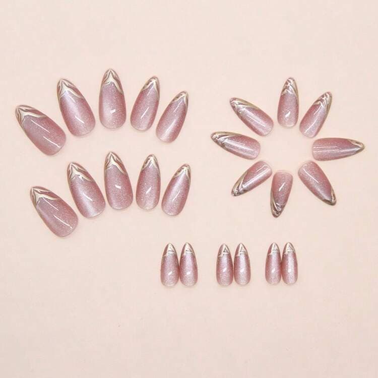 Pink Cat Eye French Almond Press-On Nails - 24pcs detail photo 6 - Press-On Nails at ShopKaar