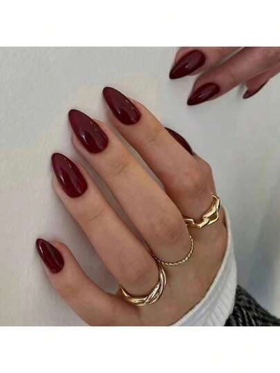Solid Burgundy Glossy Almond Press-On Nails - 30pcs main product photo - Press-On Nails at ShopKaar