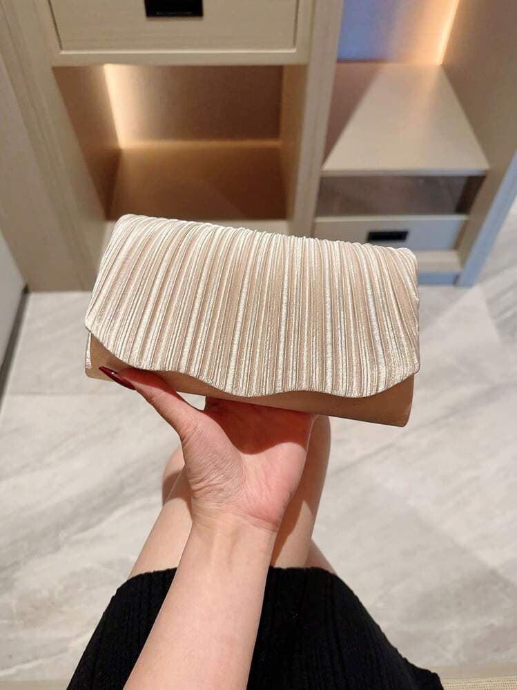 Moonlit Eve Pleated Satin Evening Clutch Bag detail photo 3 - Evening Bags at ShopKaar