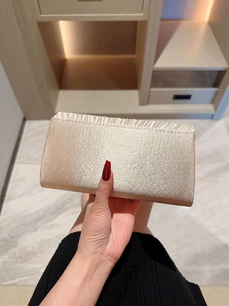 Moonlit Eve Pleated Satin Evening Clutch Bag detail photo 5 - Evening Bags at ShopKaar