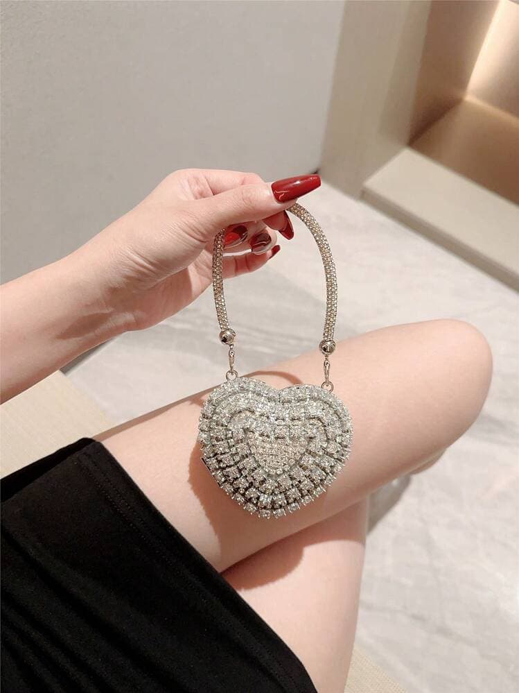 Rhinestone Heart Mini Clutch Bag detail photo 2 - Evening Bags at ShopKaar