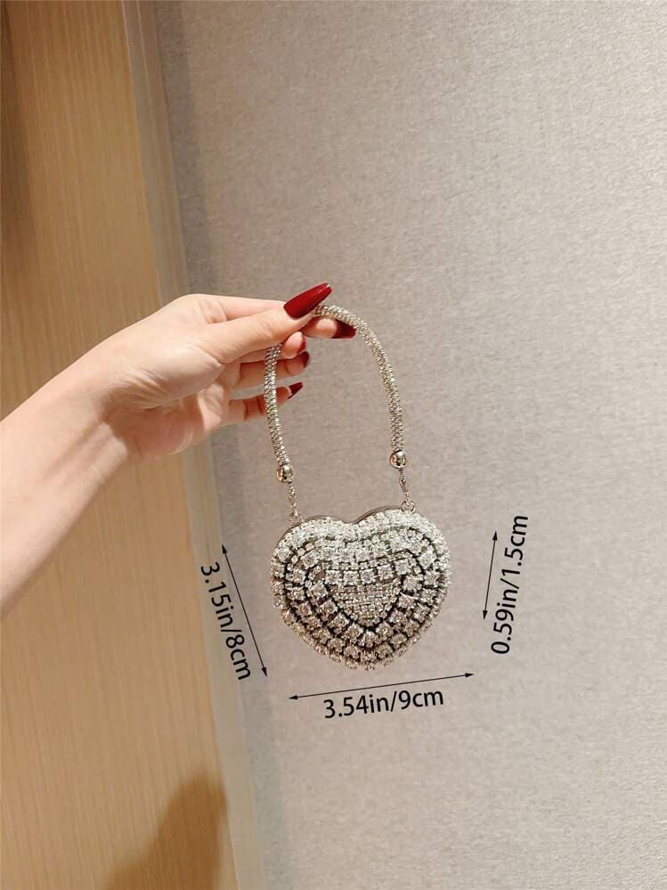 Rhinestone Heart Mini Clutch Bag detail photo 9 - Evening Bags at ShopKaar