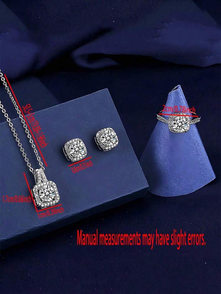 Rectangular Rhinestone Jewellery Set - 4pcs detail photo 4 - Jewellery Sets at ShopKaar