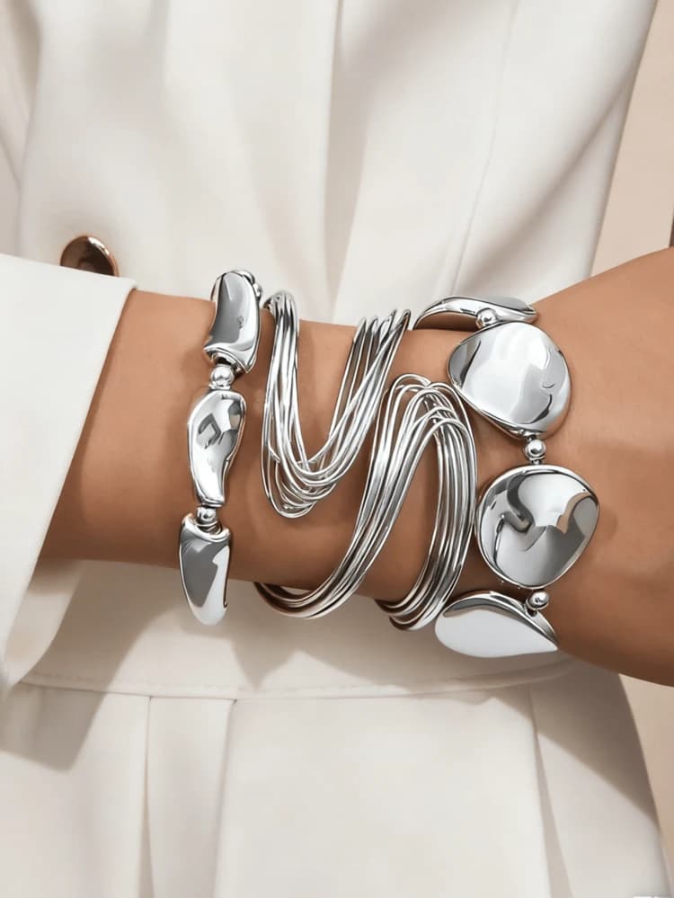 Asymmetrical Bracelet and Bangle Set - 3pcs detail photo 9 - Bracelets at ShopKaar