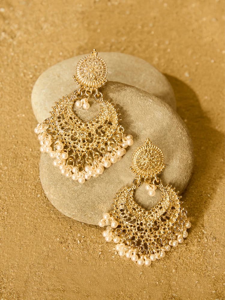 Faux Pearl Tassel Drop Earrings detail photo 2 - Earrings at ShopKaar