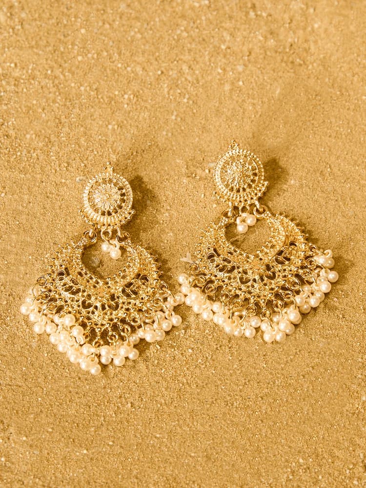 Faux Pearl Tassel Drop Earrings detail photo 4 - Earrings at ShopKaar