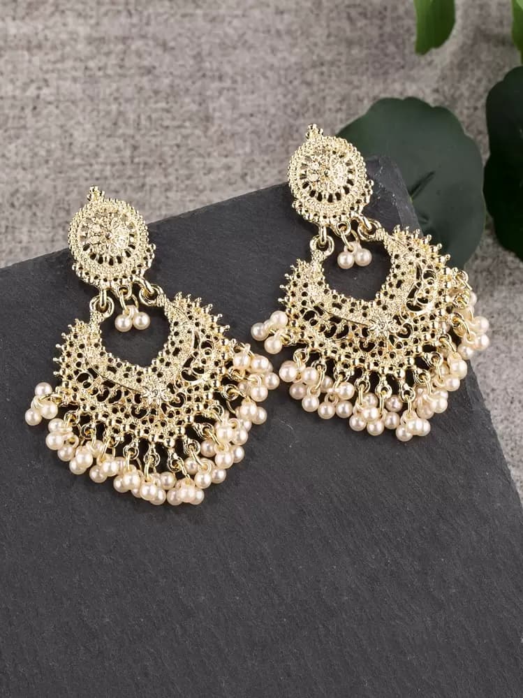 Faux Pearl Tassel Drop Earrings detail photo 9 - Earrings at ShopKaar