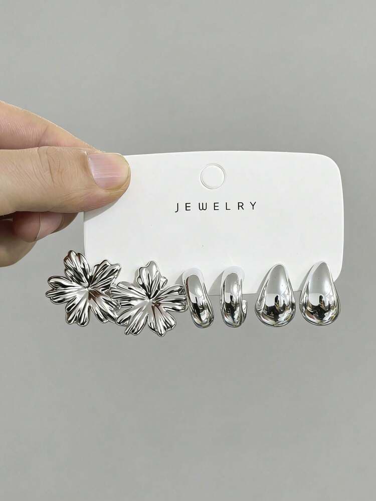 Silver Tone Fashion Earring Set detail photo 4 - Earrings at ShopKaar