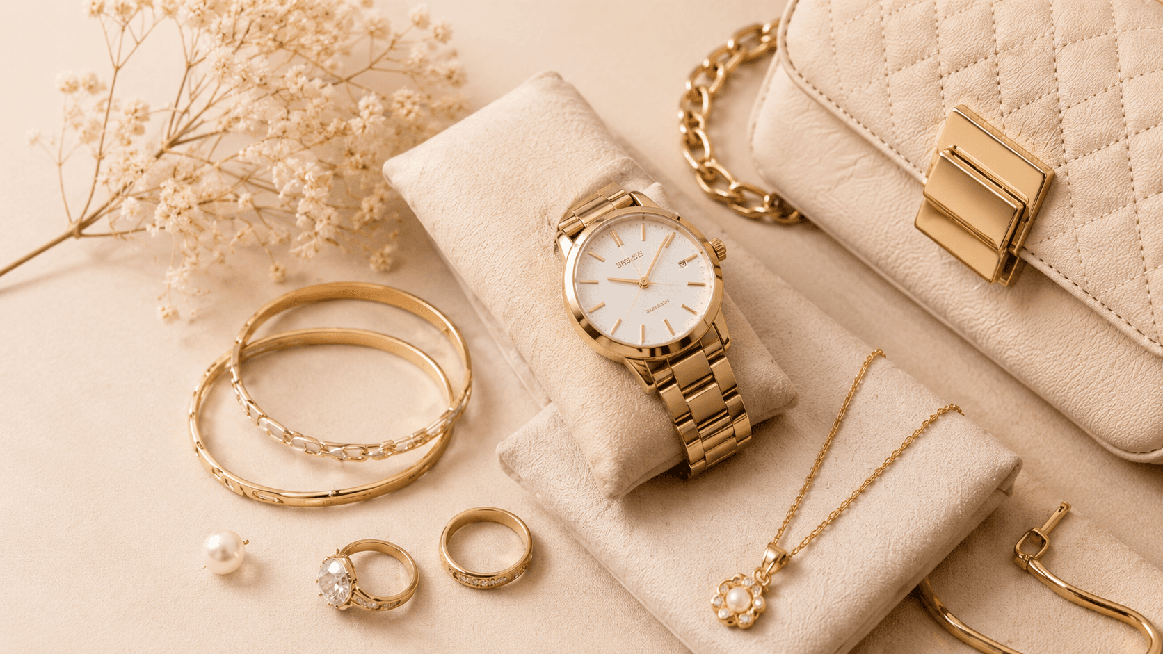 ShopKaar accessories arranged on a warm neutral surface