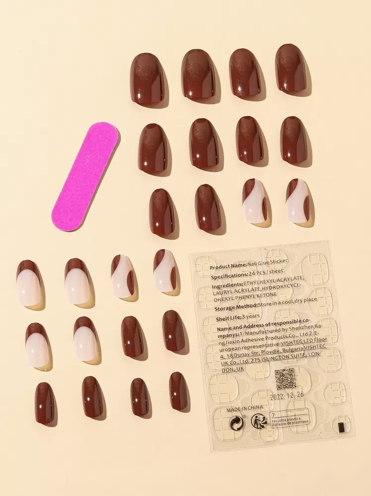 Brown Almond French Press-On Nails - 24pcs detail photo 3 - Press-On Nails at ShopKaar
