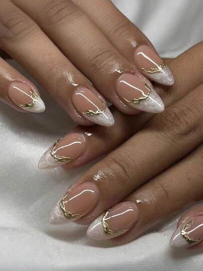 Gold Line French Almond Press-On Nails - 24pcs main product photo - Press-On Nails at ShopKaar
