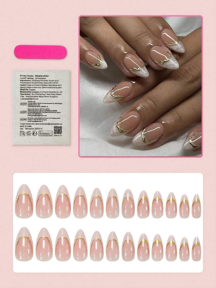 Gold Line French Almond Press-On Nails - 24pcs detail photo 4 - Press-On Nails at ShopKaar