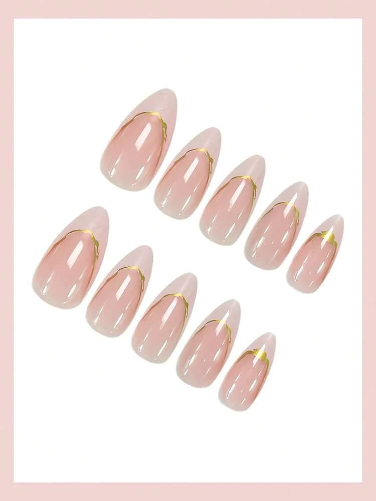 Gold Line French Almond Press-On Nails - 24pcs detail photo 5 - Press-On Nails at ShopKaar
