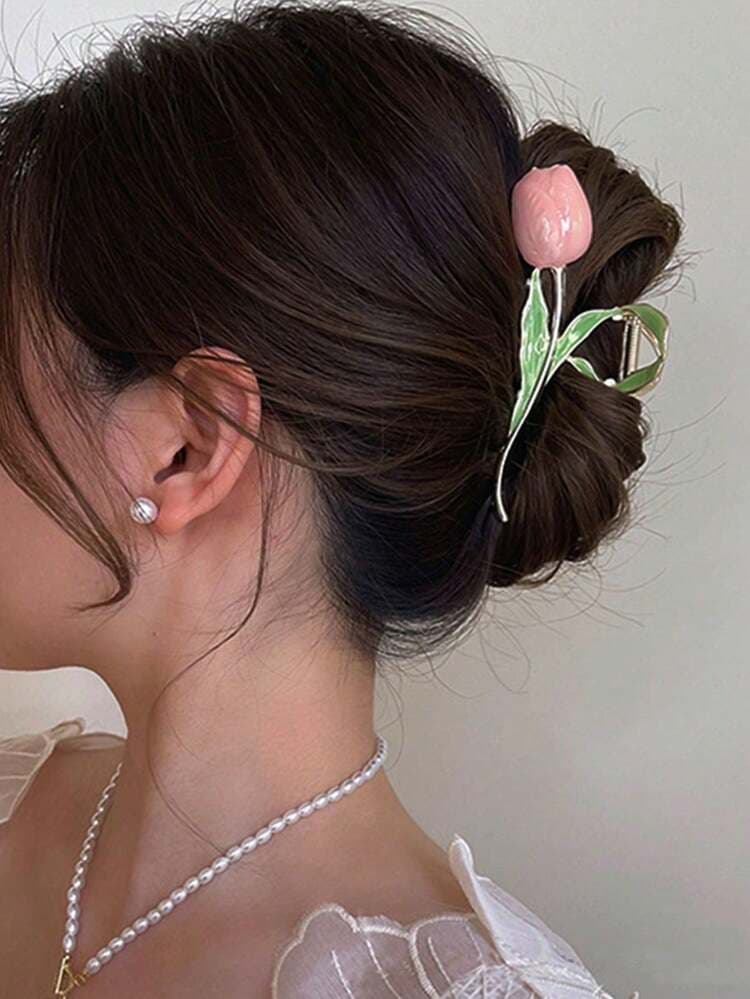 Faux Pearl Rose Hair Claw Clip detail photo 2 - Hair Clips at ShopKaar