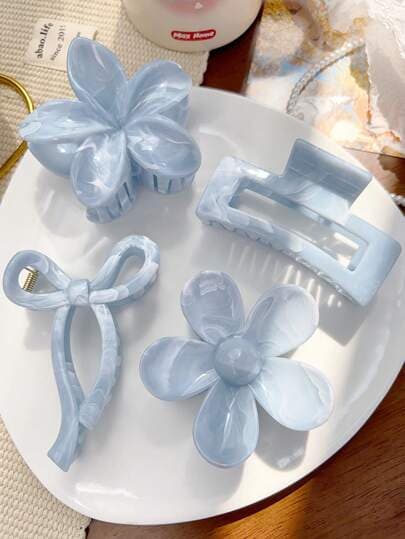 Light Blue Marble Hair Claw Clip Set - 4pcs main product photo - Hair Clips at ShopKaar