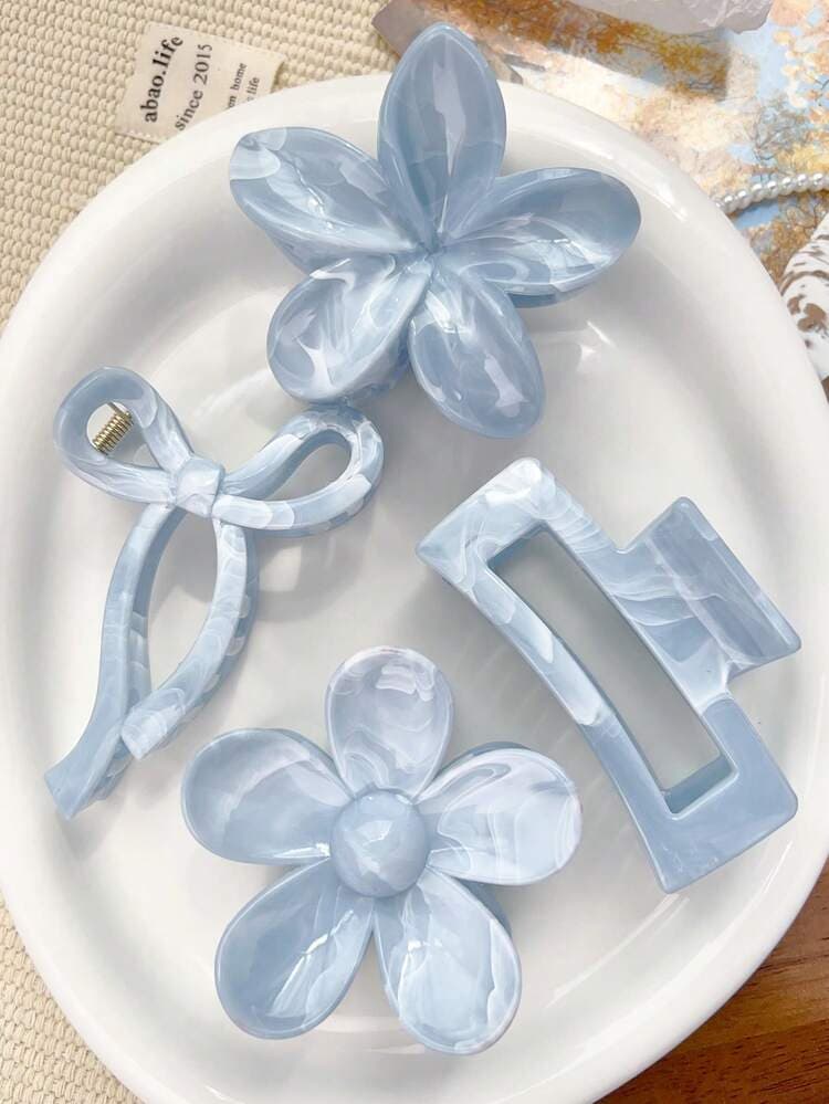 Light Blue Marble Hair Claw Clip Set - 4pcs detail photo 3 - Hair Clips at ShopKaar