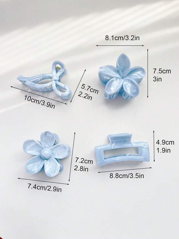 Light Blue Marble Hair Claw Clip Set - 4pcs detail photo 4 - Hair Clips at ShopKaar