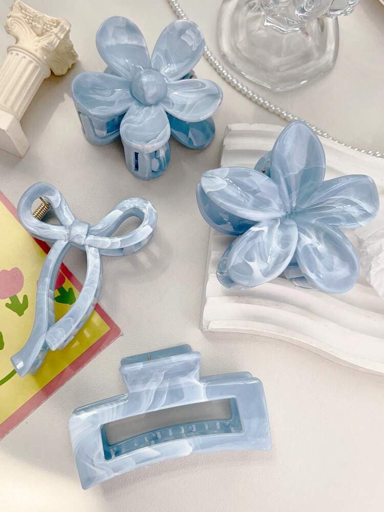 Light Blue Marble Hair Claw Clip Set - 4pcs detail photo 5 - Hair Clips at ShopKaar