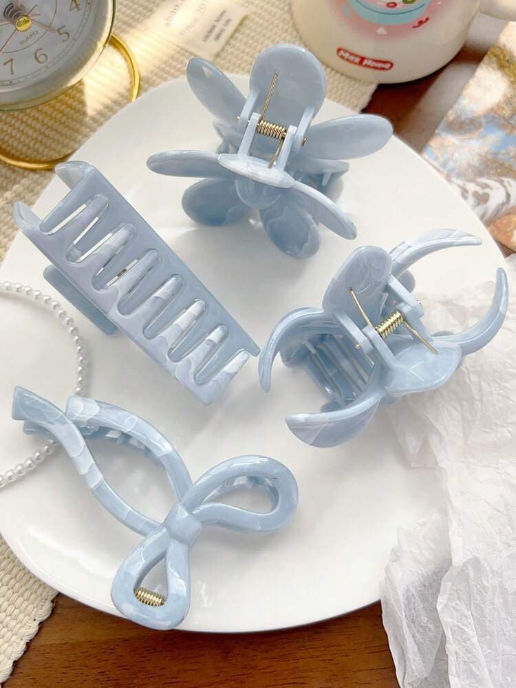 Light Blue Marble Hair Claw Clip Set - 4pcs detail photo 6 - Hair Clips at ShopKaar