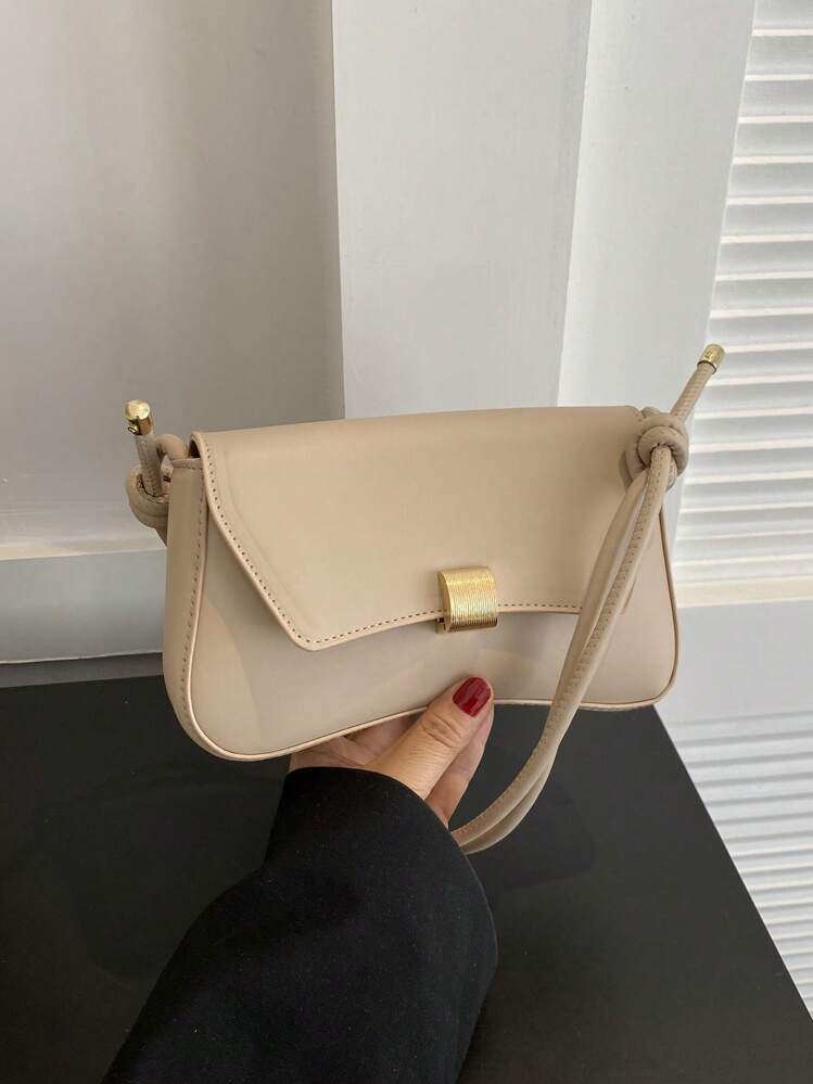 Cream Vintage Flap PU Shoulder Bag detail photo 4 - Shoulder Bags at ShopKaar