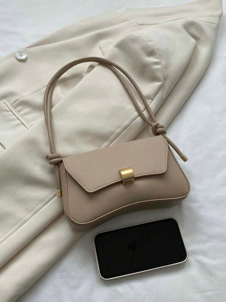 Cream Vintage Flap PU Shoulder Bag detail photo 6 - Shoulder Bags at ShopKaar