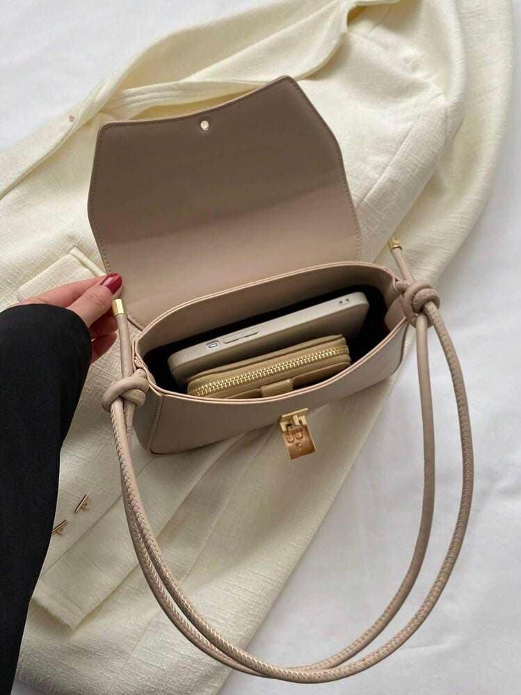 Cream Vintage Flap PU Shoulder Bag detail photo 8 - Shoulder Bags at ShopKaar
