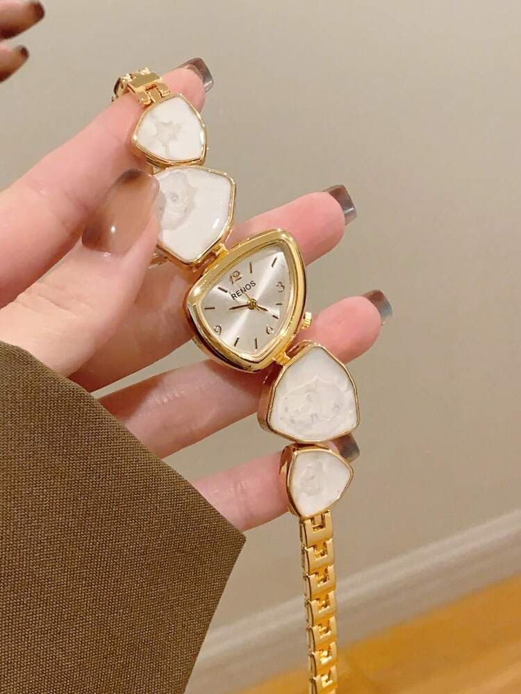 Gold Asymmetrical Bracelet Watch detail photo 2 - Watches at ShopKaar