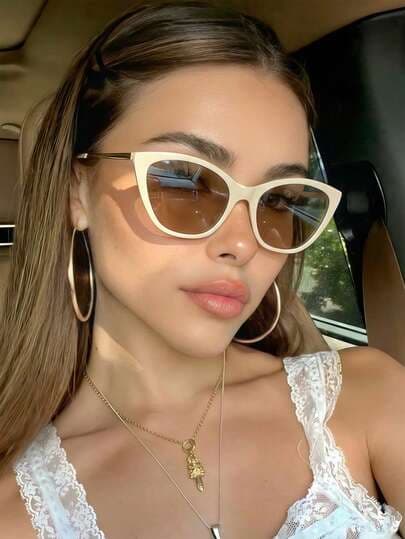 Women's Beige Cat Eye Metal Frame Glasses main product photo - Eyewear at ShopKaar