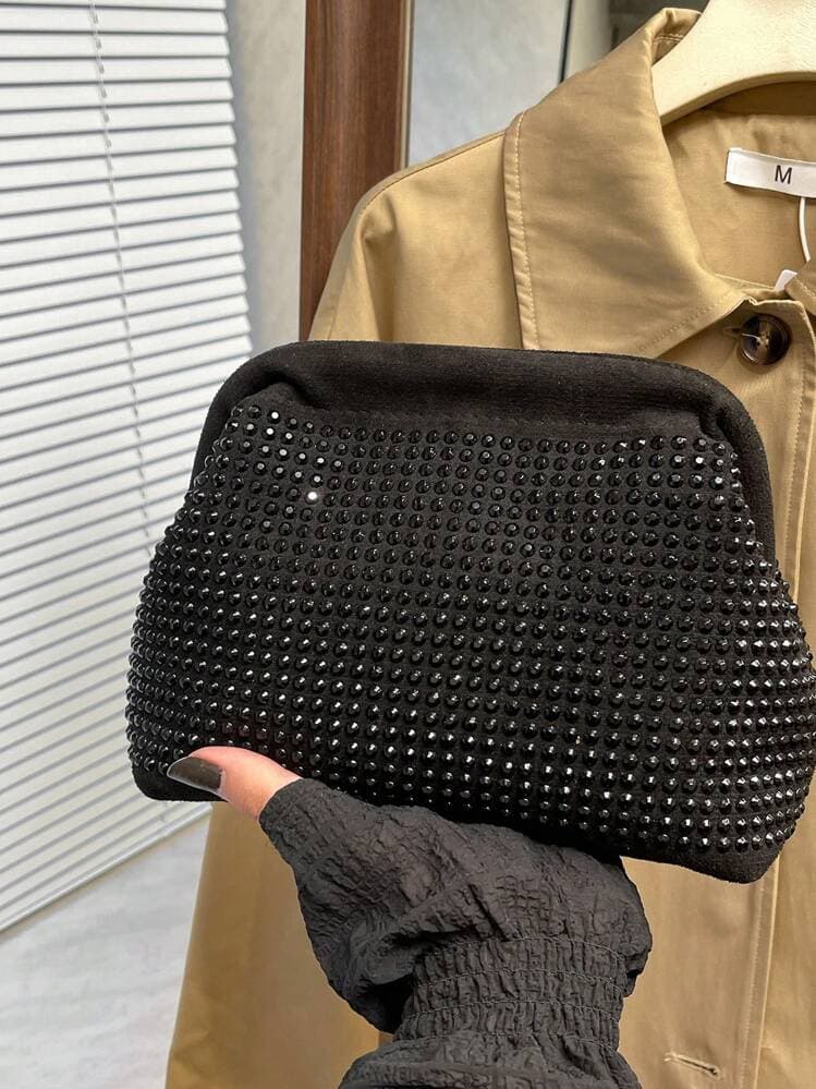Black Rhinestone Sequin Evening Clutch Bag detail photo 3 - Bags at ShopKaar