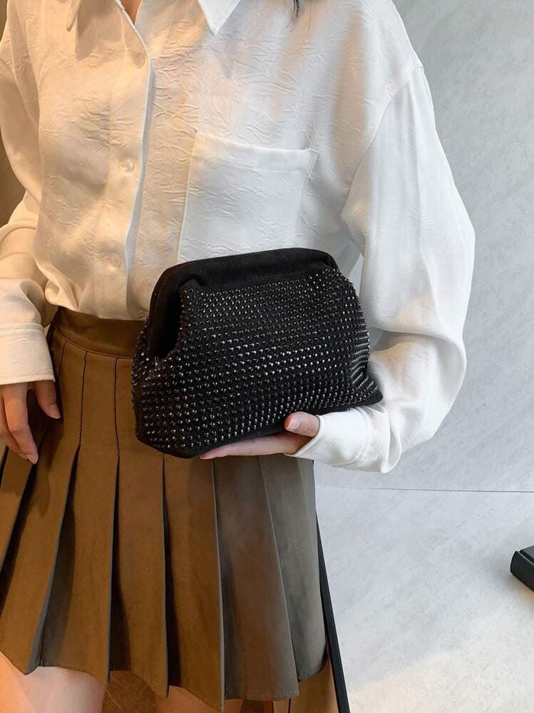Black Rhinestone Sequin Evening Clutch Bag detail photo 4 - Bags at ShopKaar