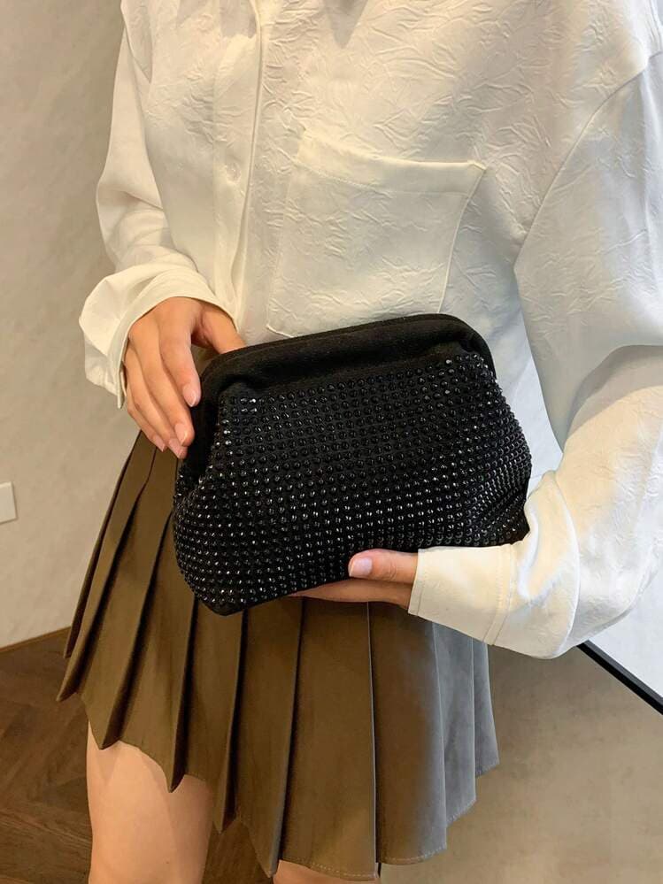 Black Rhinestone Sequin Evening Clutch Bag detail photo 5 - Bags at ShopKaar