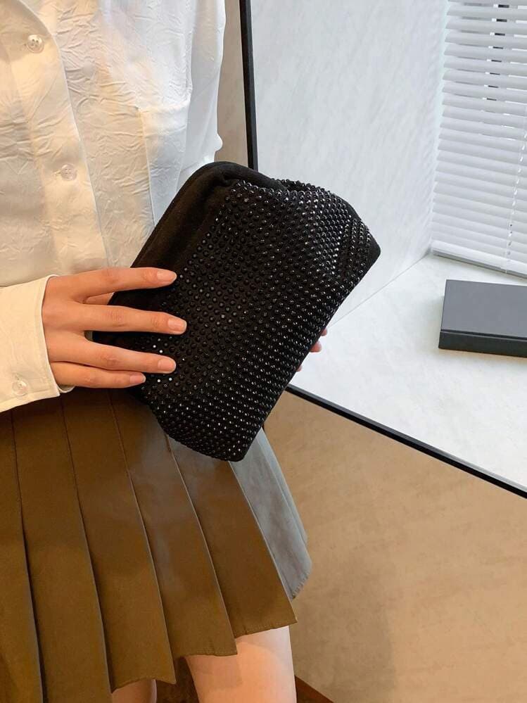 Black Rhinestone Sequin Evening Clutch Bag detail photo 6 - Bags at ShopKaar