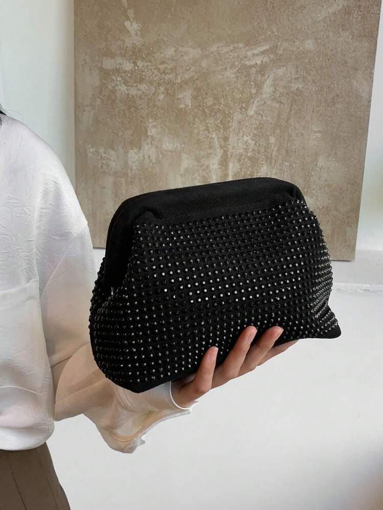 Black Rhinestone Sequin Evening Clutch Bag detail photo 7 - Bags at ShopKaar