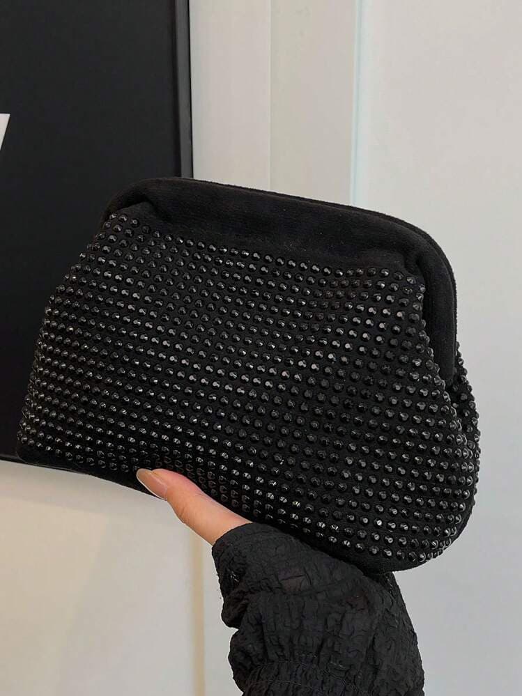 Black Rhinestone Sequin Evening Clutch Bag detail photo 8 - Bags at ShopKaar