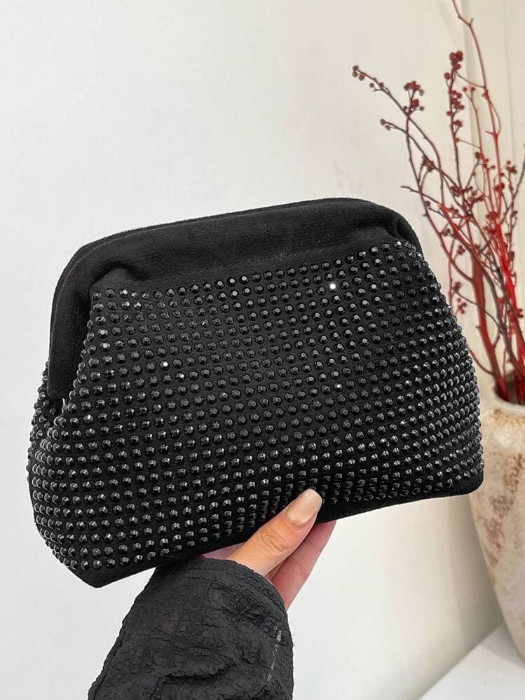 Black Rhinestone Sequin Evening Clutch Bag detail photo 9 - Bags at ShopKaar