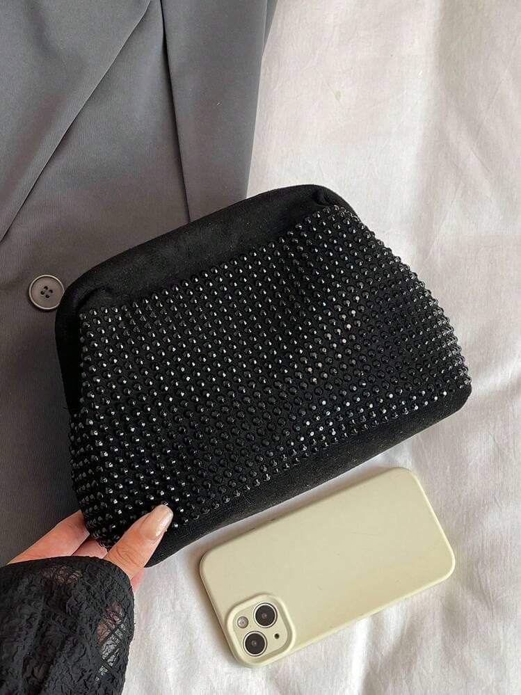 Black Rhinestone Sequin Evening Clutch Bag detail photo 10 - Bags at ShopKaar
