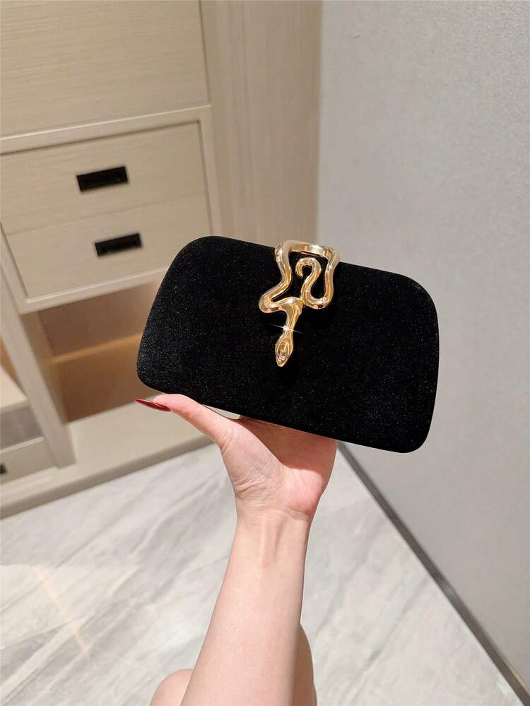 Gold Metallic Snakeskin Clutch Evening Bag detail photo 2 - Bags at ShopKaar