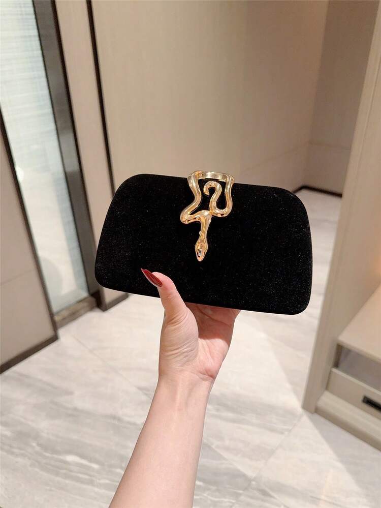 Gold Metallic Snakeskin Clutch Evening Bag detail photo 5 - Bags at ShopKaar