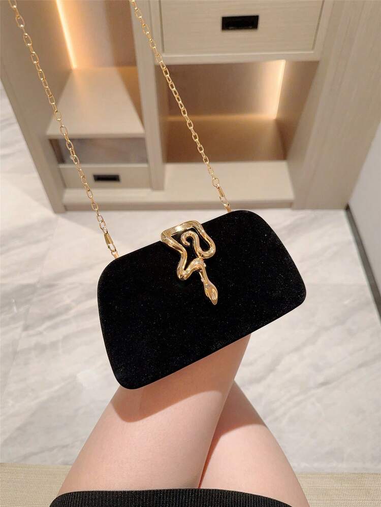 Gold Metallic Snakeskin Clutch Evening Bag detail photo 9 - Bags at ShopKaar