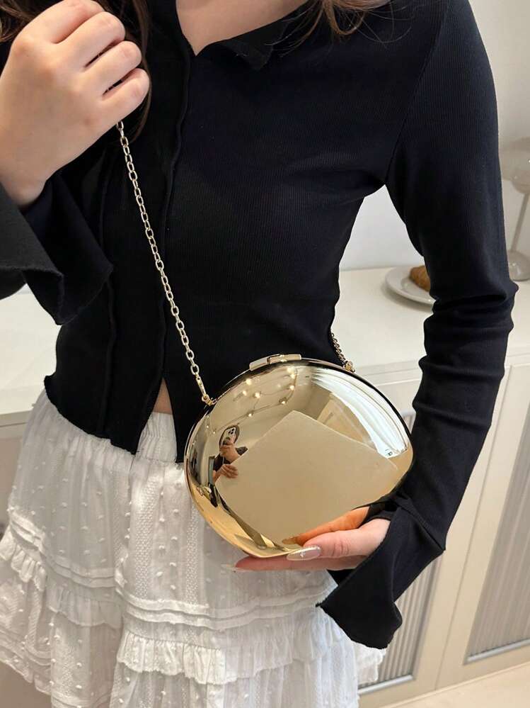 Gold Acrylic Shell Box Clutch Party Bag detail photo 3 - Bags at ShopKaar