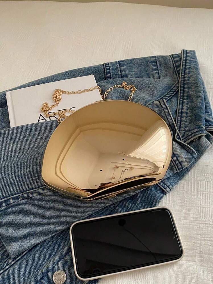 Gold Acrylic Shell Box Clutch Party Bag detail photo 6 - Bags at ShopKaar