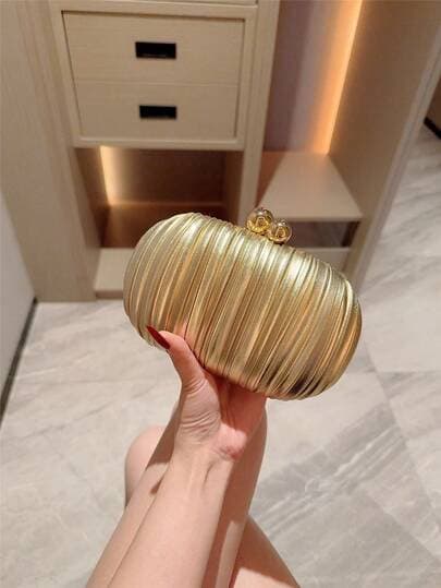 Pleated Egg-Shaped Evening Clutch Bag with Pearl Clasp main product photo - Bags at ShopKaar
