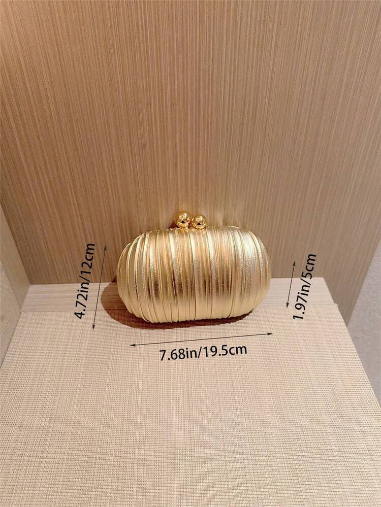 Pleated Egg-Shaped Evening Clutch Bag with Pearl Clasp detail photo 5 - Bags at ShopKaar