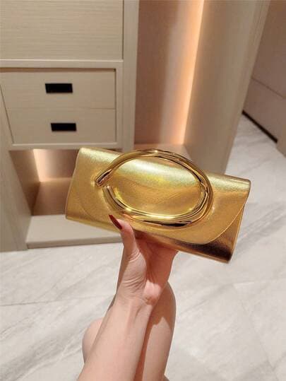 Gold Metal Decor Mini Box Clutch Bag main product photo - Bags at ShopKaar