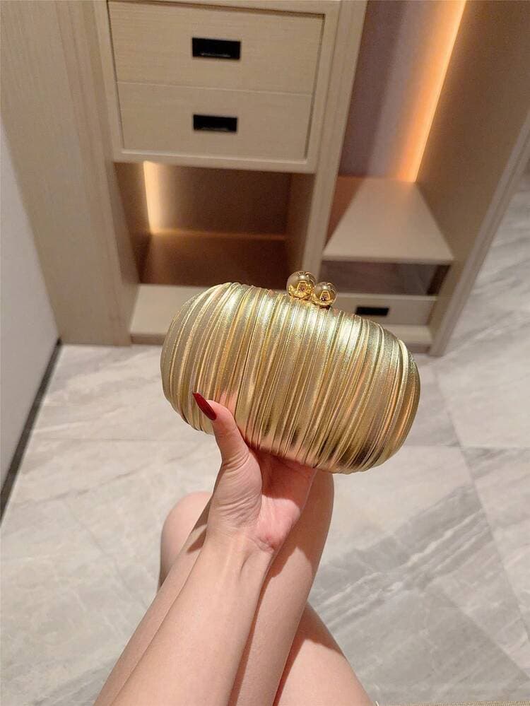 Pleated Egg-Shaped Evening Clutch Bag with Pearl Clasp detail photo 6 - Bags at ShopKaar
