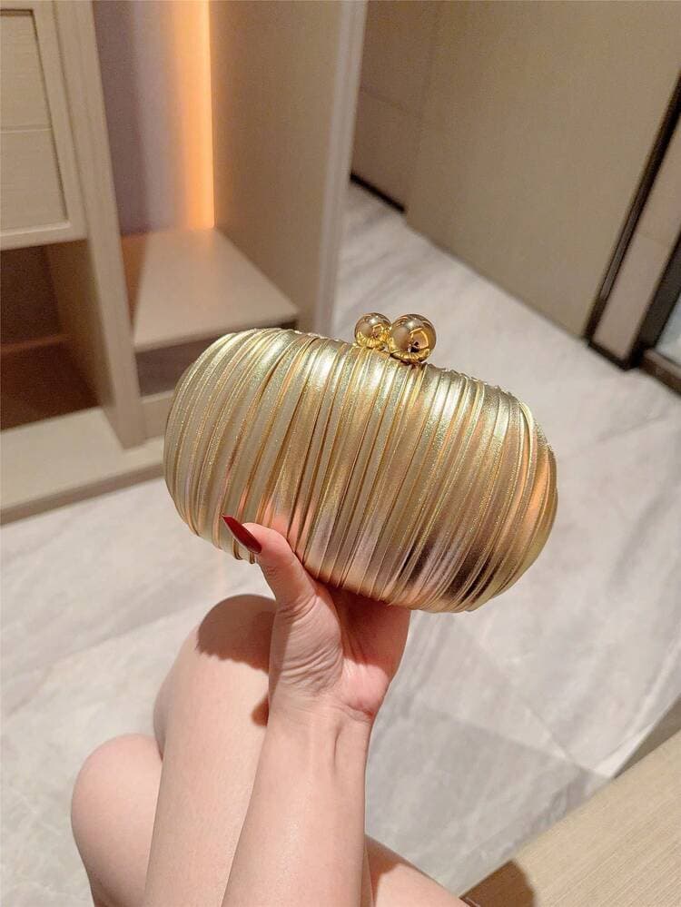 Pleated Egg-Shaped Evening Clutch Bag with Pearl Clasp detail photo 8 - Bags at ShopKaar