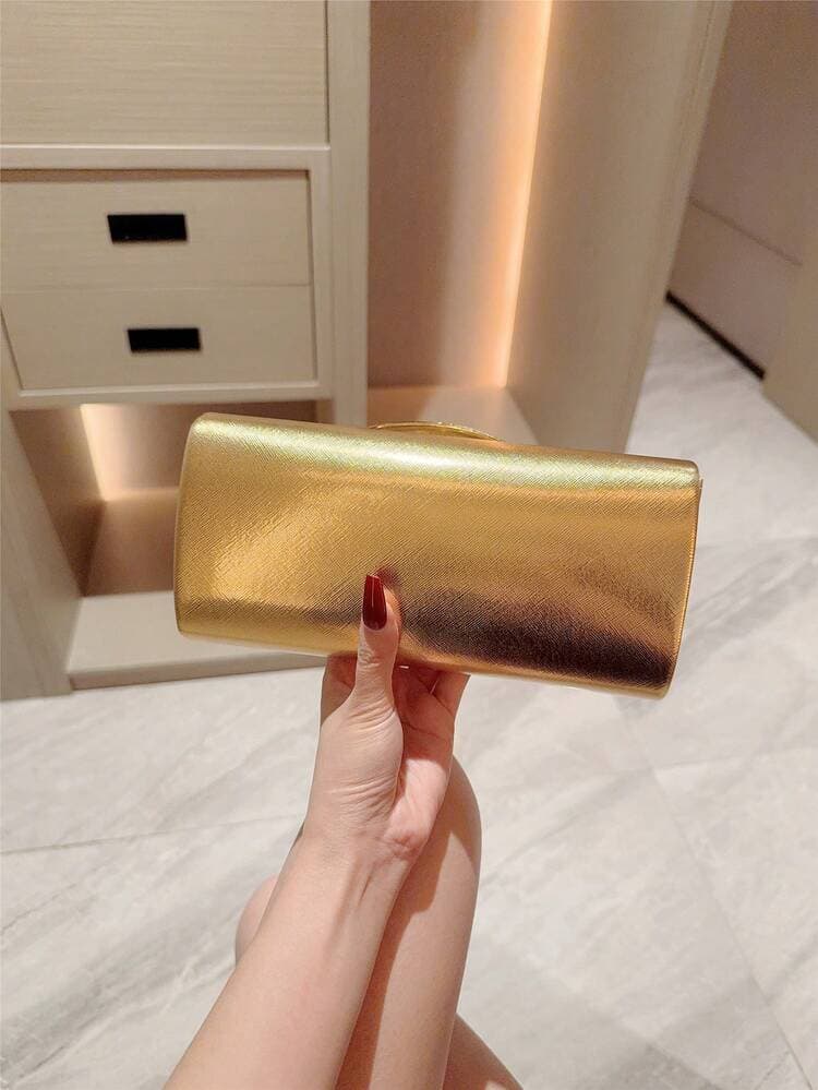Gold Metal Decor Mini Box Clutch Bag detail photo 7 - Bags at ShopKaar