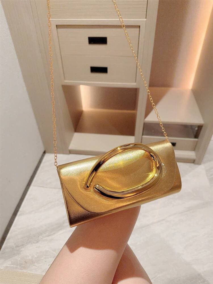 Gold Metal Decor Mini Box Clutch Bag detail photo 9 - Bags at ShopKaar